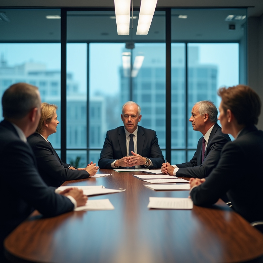 Mediation meeting with participants around a conference table